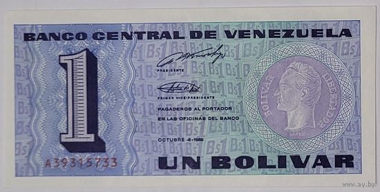 Венесуэла, 1 боливар 1989 г. P68a. Серия A. UNC-.