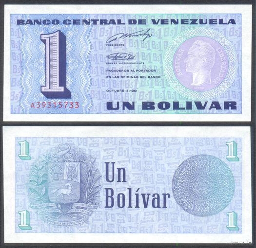 Венесуэла, 1 боливар 1989 г. P68a. Серия A. UNC-.