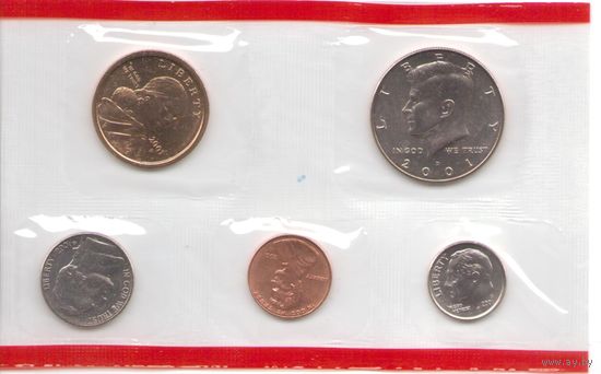 Годовой набор монет США 2001 г. с одним долларом Сакагавея "Парящий орел" двор D (1; 10; 25; 50 центов + 1 доллар) _UNC