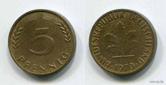 Германия. 5 пфеннигов (1970, буква G)