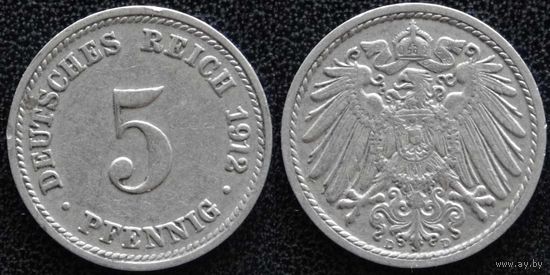 YS: Германия, Рейх, 5 пфеннигов 1912D, KM# 11 (1)