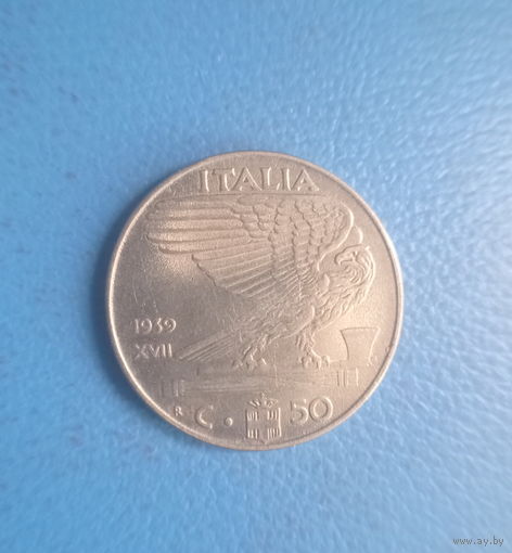 Италия 50 чентезимо 1939 год король Витторио Эммануил III состояние
