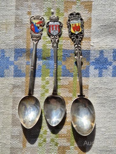ЕВРОПЕЙСКИЕ ГОРОДА СЕРЕБРО 800 ЭМАЛЬ ГЕРБ ПОДБОРКА ИЗ 3 КОФЕЙНЫХ ЛОЖЕК 24 грамма серебра