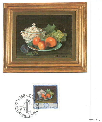ЛИХТЕНШТЕЙН, 1990, Картмаксимум Живопись Цветы
