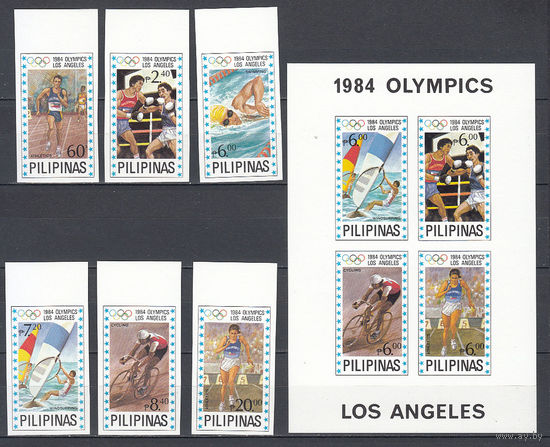 Спорт. Олимпийские игры. Филиппины. 1984. 6 марок и 1 блок б/з. Michel N 1604-1609, бл25 (120,0 е).