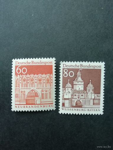 ФРГ 1967 Две марки из серии "Стандарт. Памятники архитектуры" (чистые**) Мi. 496,498 каталог 6.30 евро
