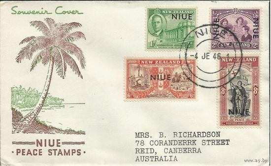 Британские колонии. Ниуэ о-в, полная серия 1946 г. SG98-101 на сувенирном конверте FDC