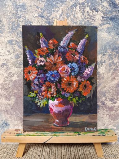 Картина цветы, темпера