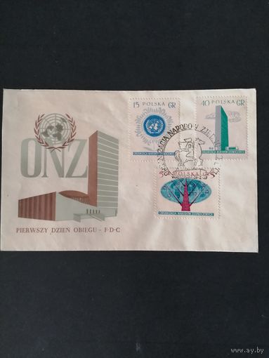 Польша 1957 КПД с полной серией марок "Организация Объединенных Наций" (спецгашение) Mi.998А-1000А каталог 3.60 евро