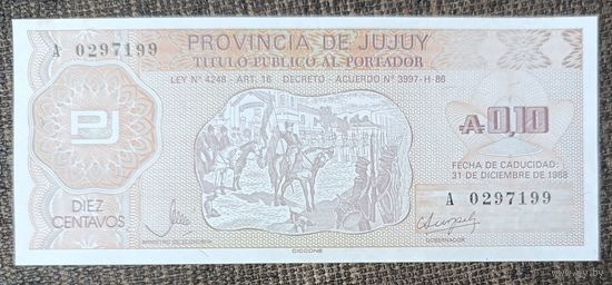10 сентаво (0,1 аустраль) 1986 года - Аргентина - провинция Жужуй - UNC