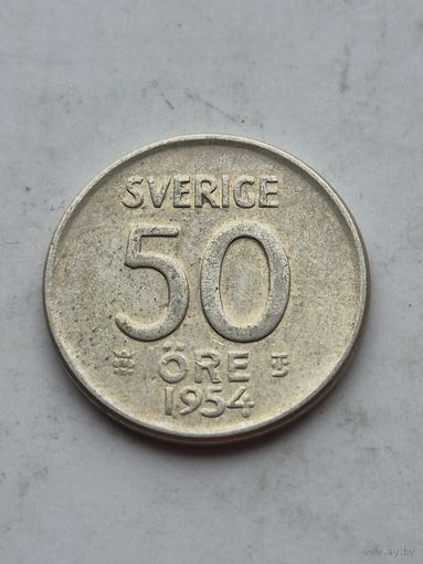 50 эре 1954 года Швеция. Серебро 400. Монета не чищена. 45209