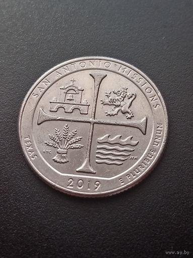 США 25 центов  2019 г. D - Национальный исторический парк Миссии Сан-Антонио