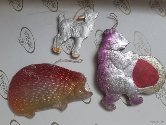 Елочные игрушки картонаж козленок, ежик, мишка с мячом