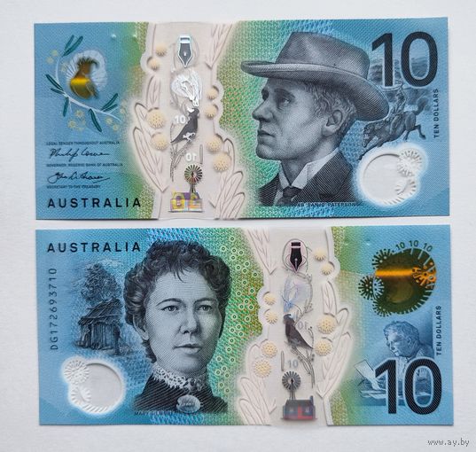 Австралия, 10 долларов 2017 г., P-63 (полимер, номинация IBNS 2017, поэты Эндрю Патерсон и Мэри Гилмор), UNC