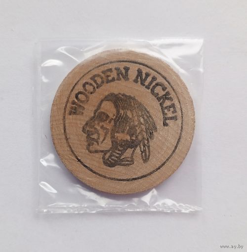 США. Жетон Wooden Nickel (Деревянный пятицентовик). В запайке. Диаметр 3,8 см.