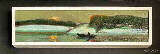 Щемелёв Л.Д "В лодке", 1967г;60/16см. С учетом тонкой рамочки