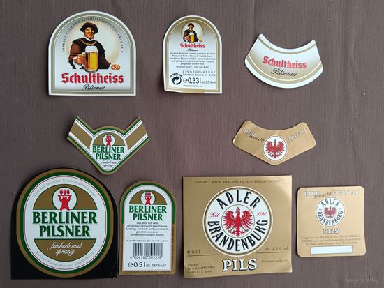 Немецкие пивные этикетки, цена за один комплект из трёх этикеток, в наличии 3 полных комплекта, см. описание лота, ю-924 (3537)