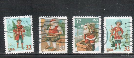 (США-1995 (Мих.2648-2651) , гаш. ,  Рождество,Новый Год,(полная серия)(3)