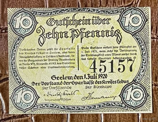 Нотгельд 10 пфеннигов 1920 год. Зеелов. Веймарская республика