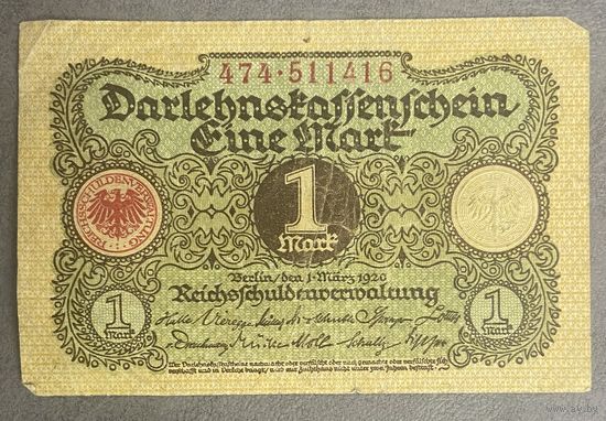 Банкнота 1 марка 1920 год. Веймарская республика.