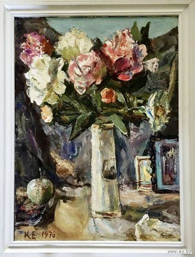 Коробушкин Е.Г;70/50см;1976г."Натюрморт". 1976г. К/М. 70х50 см.