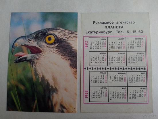 Карманный календарик. Птицы. 1992 год