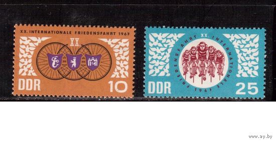 ГДР-1967,(Мих.1278-1279)  * (след от накл.)   ,  Спорт, Велоспорт
