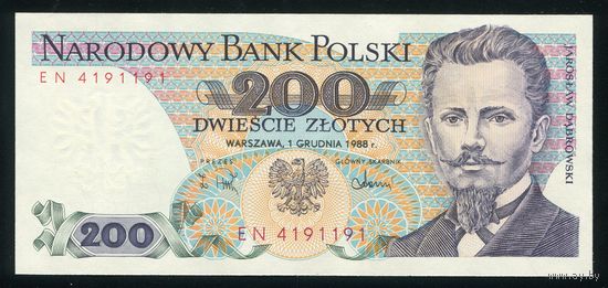Польша 200 злотых 1988 г. Серия EN. P144c. UNC