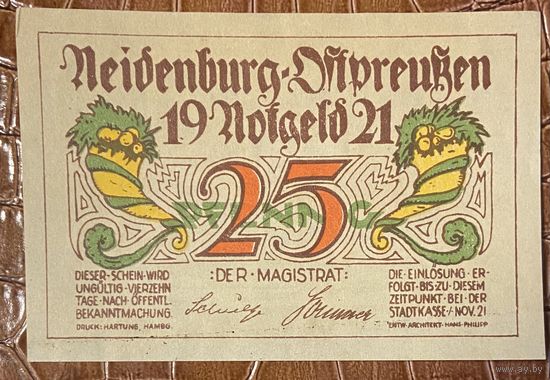 Нотгельд 25 пфеннигов 1921 год. Найденбург,. Веймарская республика
