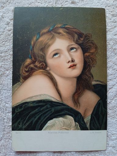 Старинная открытка. Грёз. Маленькая девочка. Издательство Штенгель