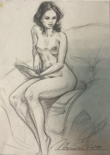 "Обнаженная с книжкой" рисунок большой а2 формата