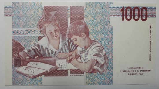 Италия, 1000 лир 1990 г. Серия LC C. UNC.