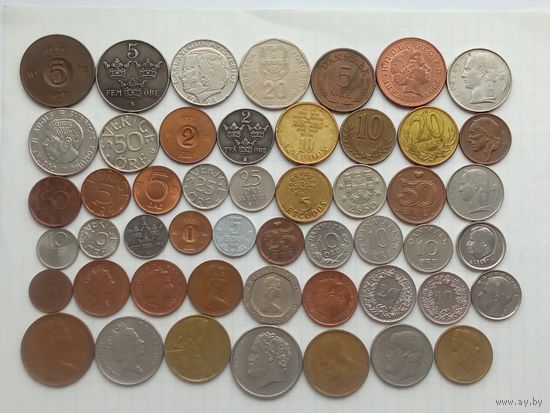 Монеты Европа 2 , 50 штук , без повторов .