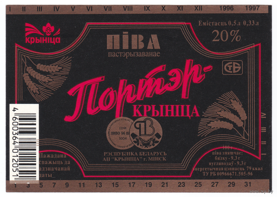 Этикетка пива Портер (Крыница) СК698