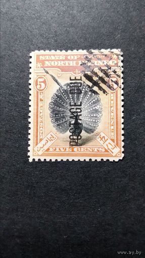 Великобритания. Северное Борнео\395с\ 1897 доплатная зуб.14 фауна надпечатка