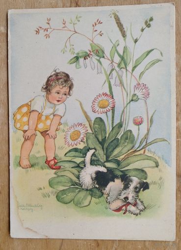 Девочка и собачка, укравшая туфельку. Германия. 1950-е. Чистая.