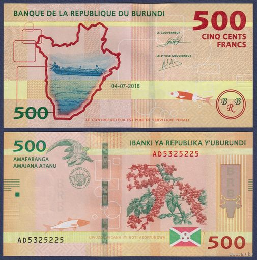 Бурунди, 500 франков 2018, P-50 (AF, крокодил, кофейная ветвь), UNC