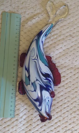 СССР. Винтажное изделие стеклодувов. Рыбка с красными губами.