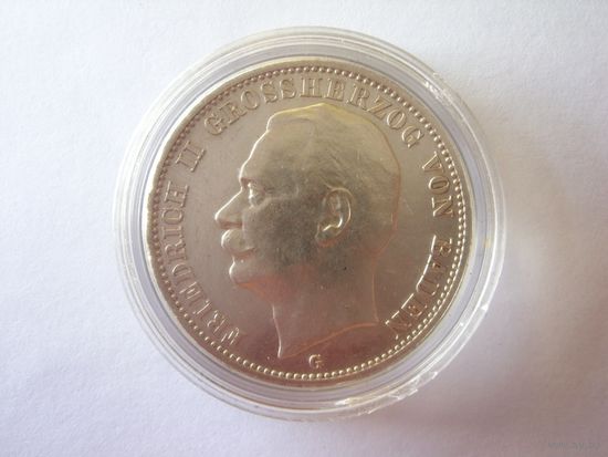 3 марки. Баден. 1914. Серебро. Оригинал