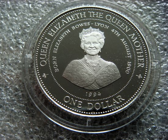 1 доллар 1994 Барбадос. Елизавета. Королева-мать. 94 года со дня рождения. Серебро