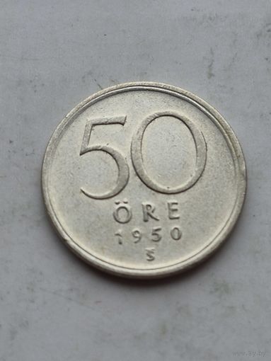 50 эре 1950 года Швеция. Серебро 400. Монета не чищена. 45210