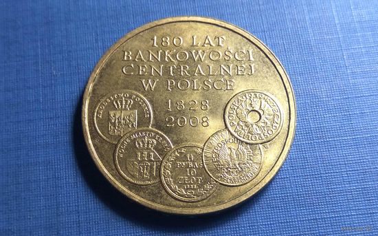 2 злотых 2009. Польша. 180 лет центральному банку Польши.