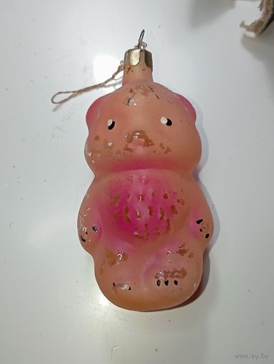 Ёлочная игрушка  - Мишка . СССР  . Стекло .