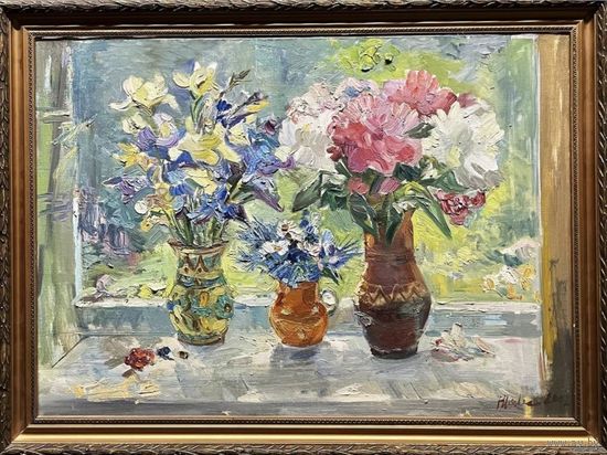 Юзвук В.С."Вясеннiя кветкi", Х/М. 1990г. 49х68см.