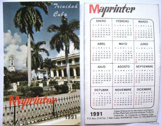 Календарик Trinidad (Cuba, Куба) 1991