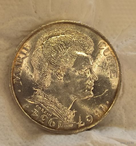 100 франков 1983 Франция Мари Кюри люксовый сохран серебро 900 пробы