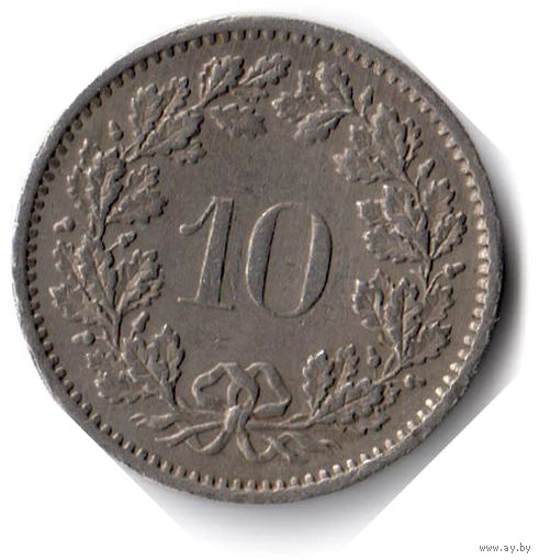 Швейцария. 10 раппенов. 1974 г.