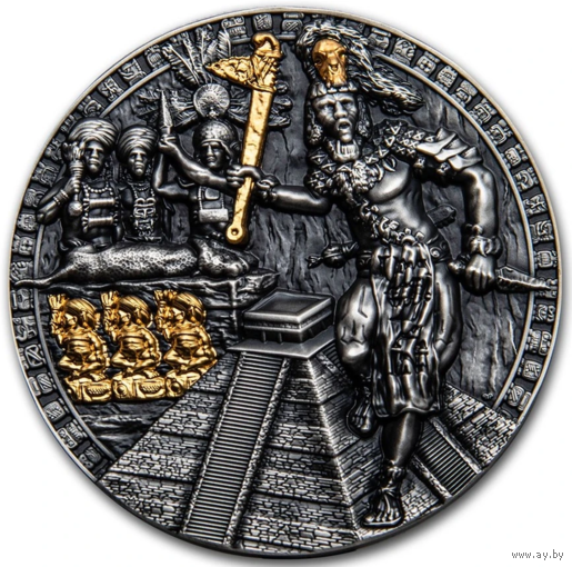 Ниуэ 5 долларов 2020г. "Воин Майя". Монета в капсуле; подарочной рамке - футляре; сертификат; коробка. СЕРЕБРО 62,20гр.(2 oz).