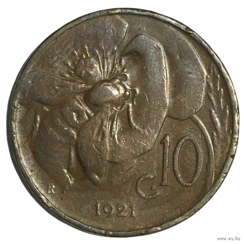 Италия 10 чентезимо, 1921
