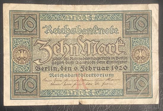 Банкнота 10 марок 1920 год. Веймарская республика